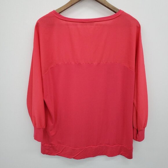 Calvin Klein Womens Pink Chiffon Sheer Detail Panel Contrast Blouse Top Size XL - Picture 4 of 16